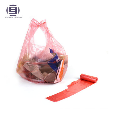 Cheap hdpe plastic t-shirt handle red color perforated garbage bags